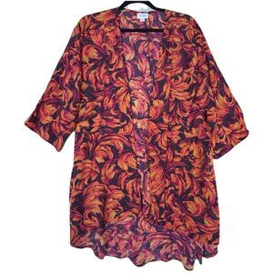LuLaRoe Kimono Womens Size Large Red Orange Floral Flame Dark Romantic Goth Fall